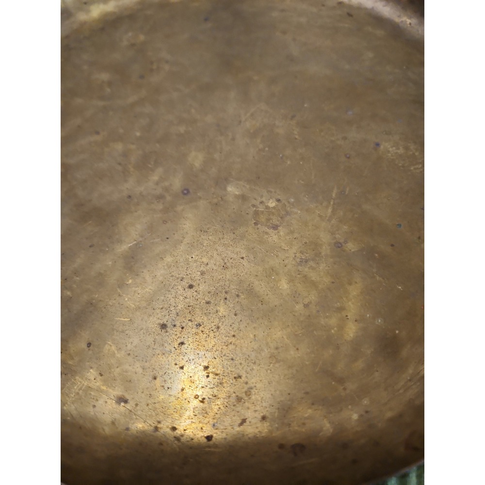 Large 11" Solid Brass Hand-hammeresmd Round Tray. Unpolished. Vintage. - Picture 2 of 3